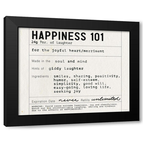 Happiness 101 Black Modern Wood Framed Art Print by Kamdon Kreations