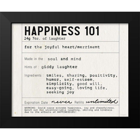 Happiness 101 Black Modern Wood Framed Art Print by Kamdon Kreations