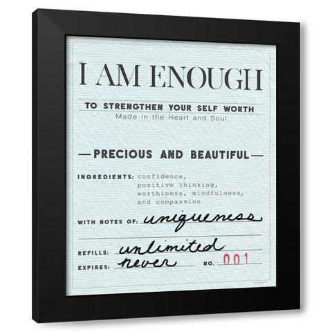 I Am Enough Black Modern Wood Framed Art Print by Kamdon Kreations