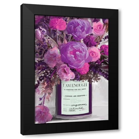 I Am Enough Floral Black Modern Wood Framed Art Print with Double Matting by Kamdon Kreations