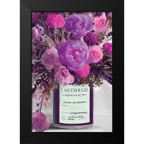 I Am Enough Floral Black Modern Wood Framed Art Print by Kamdon Kreations