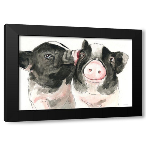 Piglet Kisses Black Modern Wood Framed Art Print by Kamdon Kreations