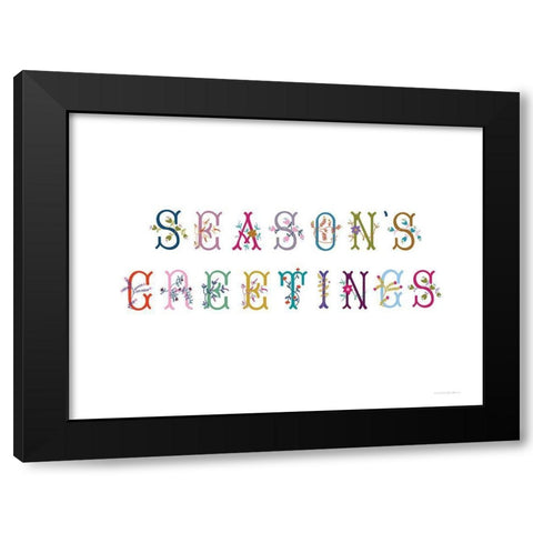Boho Seasons Greetings Black Modern Wood Framed Art Print with Double Matting by Kamdon Kreations