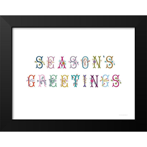 Boho Seasons Greetings Black Modern Wood Framed Art Print by Kamdon Kreations