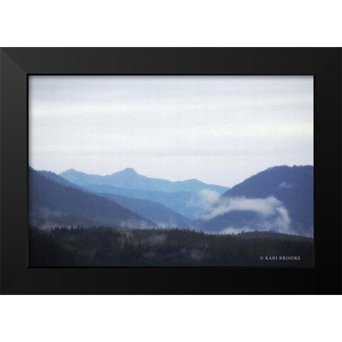 Blue Hills And Fog Black Modern Wood Framed Art Print by Brooks, Kari