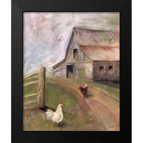 Chickens in the Barnyard Black Modern Wood Framed Art Print by Talent, Kelley