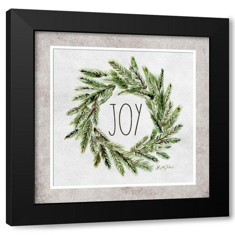 Joy Evergreen Wreath Black Modern Wood Framed Art Print by Talent, Kelley