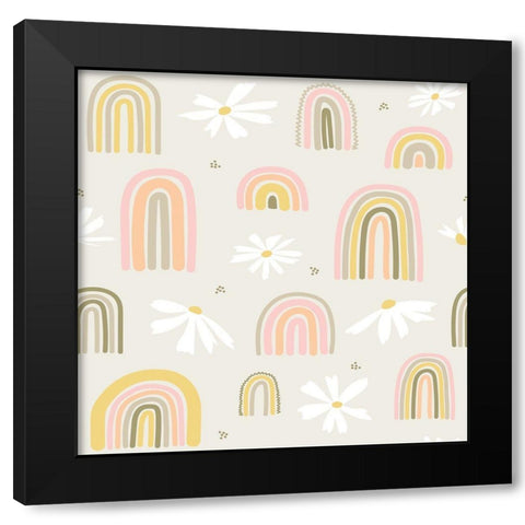 Tan Rainbows and Daisies Black Modern Wood Framed Art Print with Double Matting by Talent, Kelley