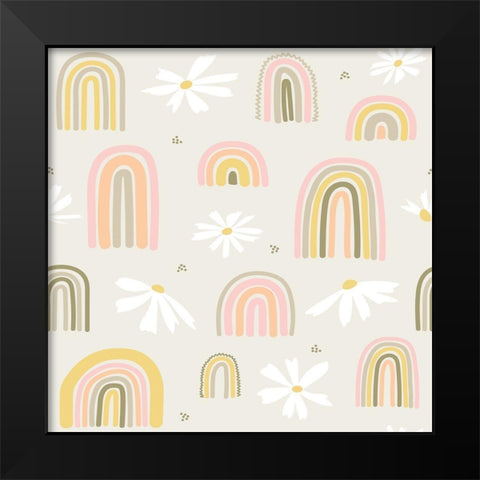 Tan Rainbows and Daisies Black Modern Wood Framed Art Print by Talent, Kelley