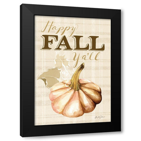 Happy Fall Yall Pumpkin Black Modern Wood Framed Art Print with Double Matting by Talent, Kelley