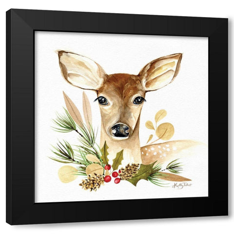 Christmas Fawn Black Modern Wood Framed Art Print with Double Matting by Talent, Kelley