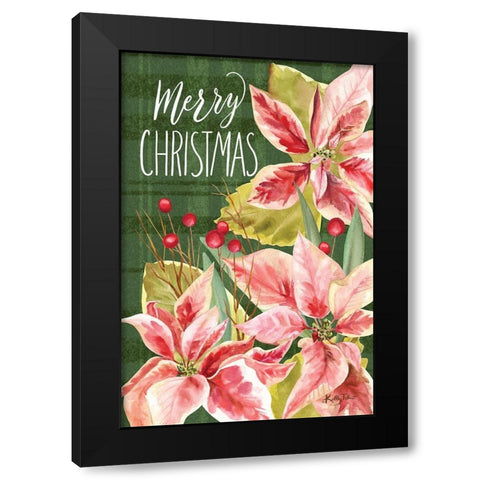 Merry Christmas Poinsettias Black Modern Wood Framed Art Print with Double Matting by Talent, Kelley