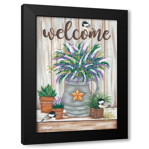Chickadee Welcome Black Modern Wood Framed Art Print by Kennedy, Lisa