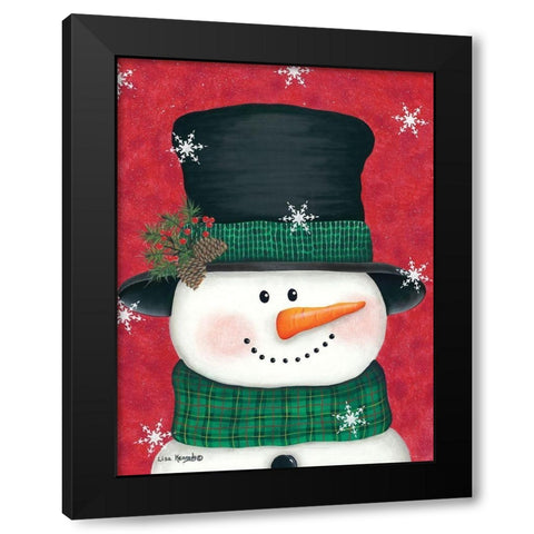 Pine Cones and Green Plaid Snowman Black Modern Wood Framed Art Print with Double Matting by Kennedy, Lisa