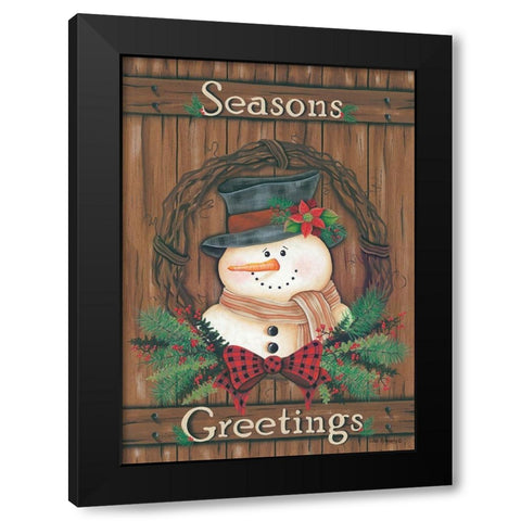 Primitive Snowman Wreath Black Modern Wood Framed Art Print with Double Matting by Kennedy, Lisa