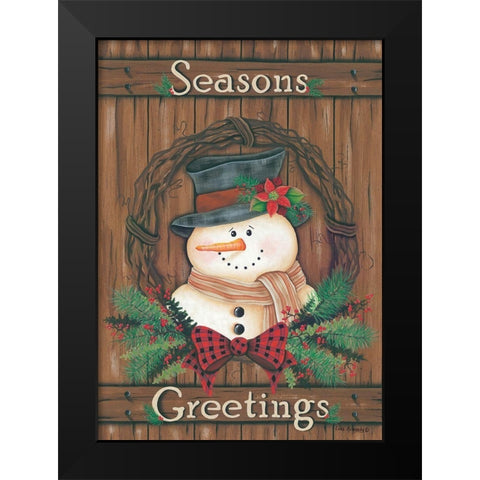 Primitive Snowman Wreath Black Modern Wood Framed Art Print by Kennedy, Lisa