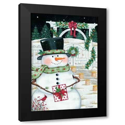 Trellis And Snowman Black Modern Wood Framed Art Print with Double Matting by Kennedy, Lisa