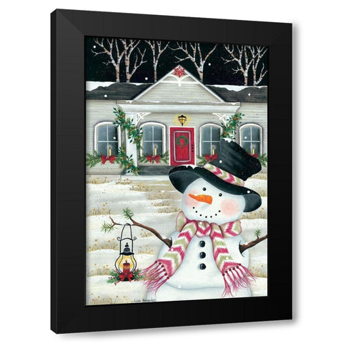 Front Porch And Snowman Black Modern Wood Framed Art Print with Double Matting by Kennedy, Lisa