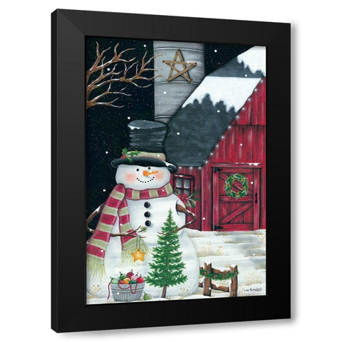 Barn And Snowman Black Modern Wood Framed Art Print with Double Matting by Kennedy, Lisa