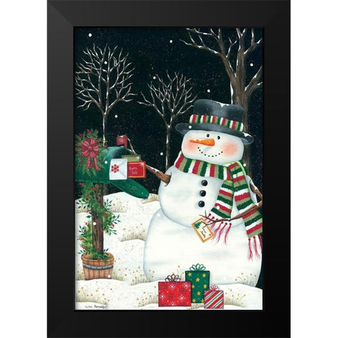 Mailbox And Snowman Black Modern Wood Framed Art Print by Kennedy, Lisa