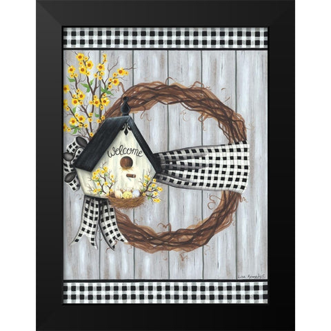 Spring Welcome Wreath Black Modern Wood Framed Art Print by Kennedy, Lisa