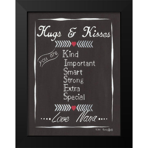 Chalkboard Hugs And Kisses Black Modern Wood Framed Art Print by Kennedy, Lisa