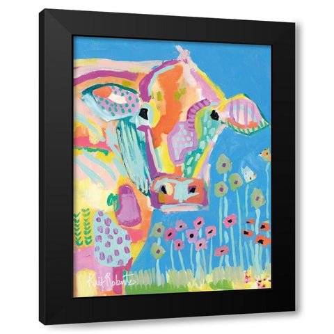 Moo Series:  Lucy Black Modern Wood Framed Art Print by Roberts, Kait