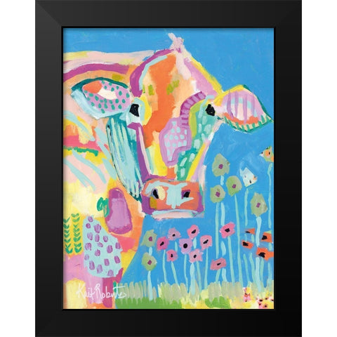 Moo Series:  Lucy Black Modern Wood Framed Art Print by Roberts, Kait