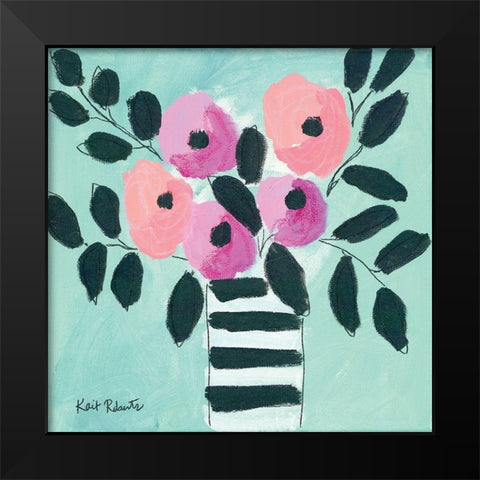 Blooms and Stripes Black Modern Wood Framed Art Print by Roberts, Kait