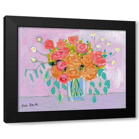 Tea Roses on Lavender Black Modern Wood Framed Art Print by Roberts, Kati
