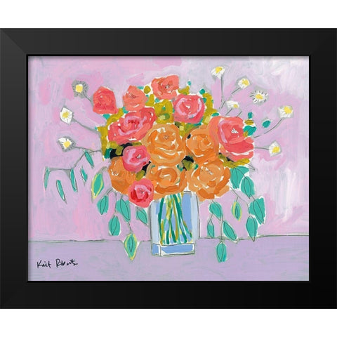 Tea Roses on Lavender Black Modern Wood Framed Art Print by Roberts, Kati