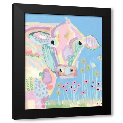 Pastel Cow Black Modern Wood Framed Art Print with Double Matting by Roberts, Kait