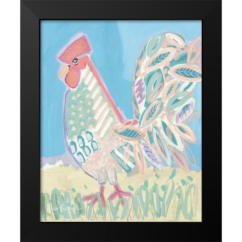 Pastel Rooster Black Modern Wood Framed Art Print by Roberts, Kait