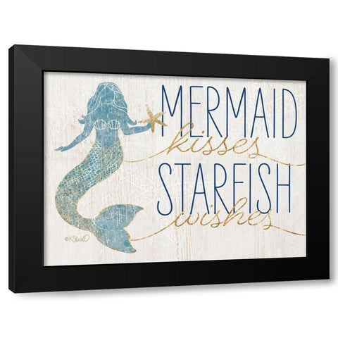 Mermaid Kisses Starfish Wishes Black Modern Wood Framed Art Print with Double Matting by Sherrill, Kate