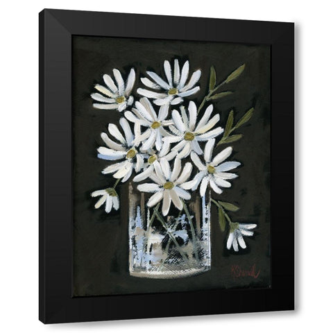 Daisies on Black Black Modern Wood Framed Art Print by Sherrill, Kate