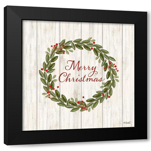 Merry Christmas Wreath    Black Modern Wood Framed Art Print with Double Matting by Sherrill, Kate