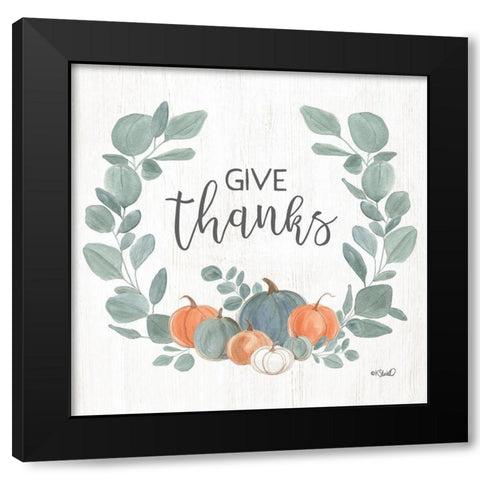 Eucalyptus Pumpkins Give Thanks Black Modern Wood Framed Art Print by Sherrill, Kate