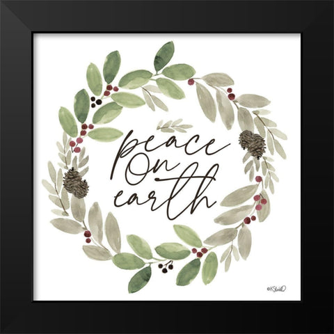 Peace on Earth Wreath Black Modern Wood Framed Art Print by Sherrill, Kate