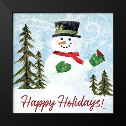 Happy Holidays Snowman Black Modern Wood Framed Art Print by Sherrill, Kate