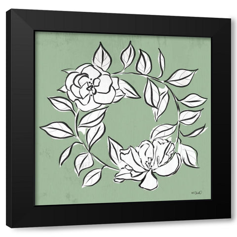 Floral Wreath Sketch Black Modern Wood Framed Art Print with Double Matting by Sherrill, Kate