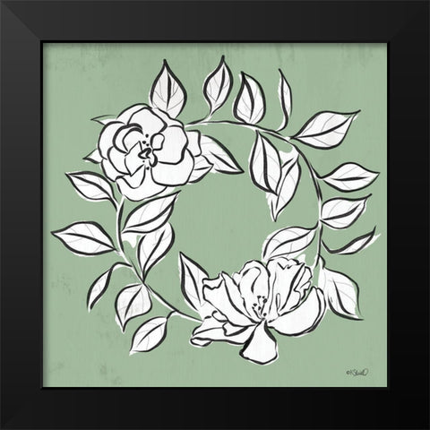 Floral Wreath Sketch Black Modern Wood Framed Art Print by Sherrill, Kate