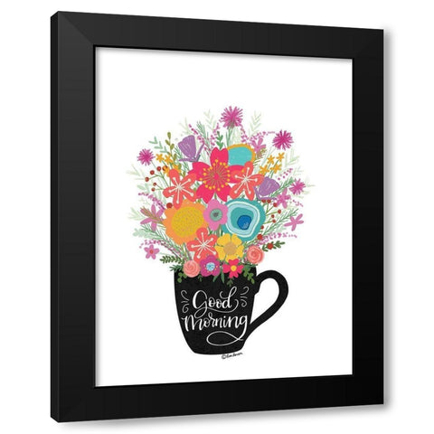 Good Morning Coffee Floral Black Modern Wood Framed Art Print with Double Matting by Larson, Lisa