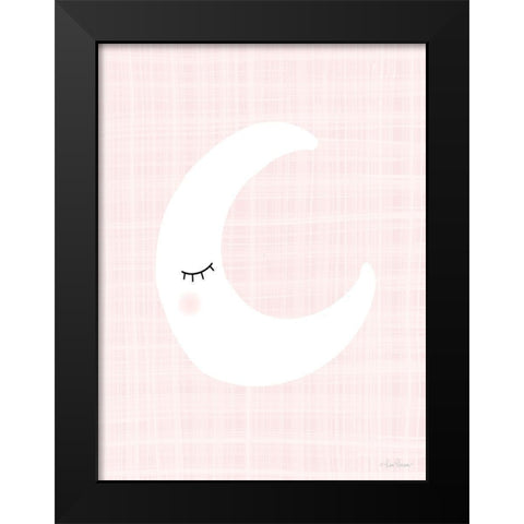 Moon on Pink Black Modern Wood Framed Art Print by Larson, Lisa