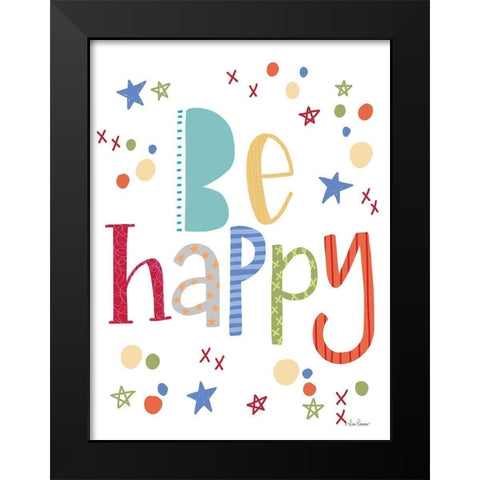 Be Happy Rainbow Black Modern Wood Framed Art Print by Larson, Lisa