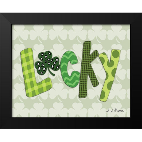 Shamrock Lucky Black Modern Wood Framed Art Print by Larson, Lisa
