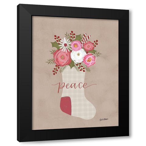 Peace Christmas Stocking Black Modern Wood Framed Art Print by Larson, Lisa