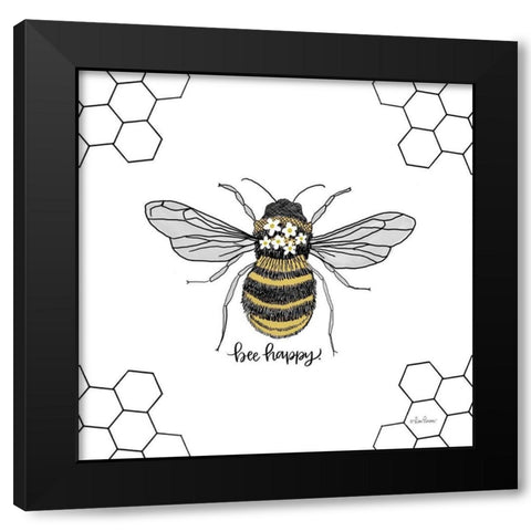 Bee Happy Black Modern Wood Framed Art Print with Double Matting by Larson, Lisa