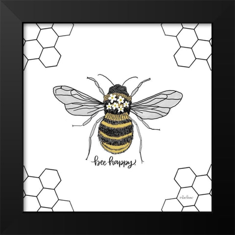 Bee Happy Black Modern Wood Framed Art Print by Larson, Lisa
