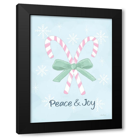 Peace And Joy Candy Canes Black Modern Wood Framed Art Print with Double Matting by Larson, Lisa