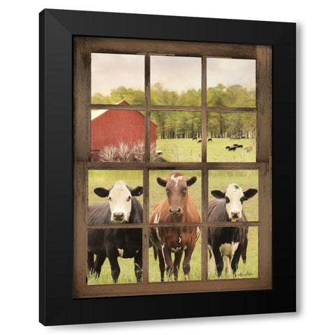 Three Moo View Black Modern Wood Framed Art Print with Double Matting by Deiter, Lori